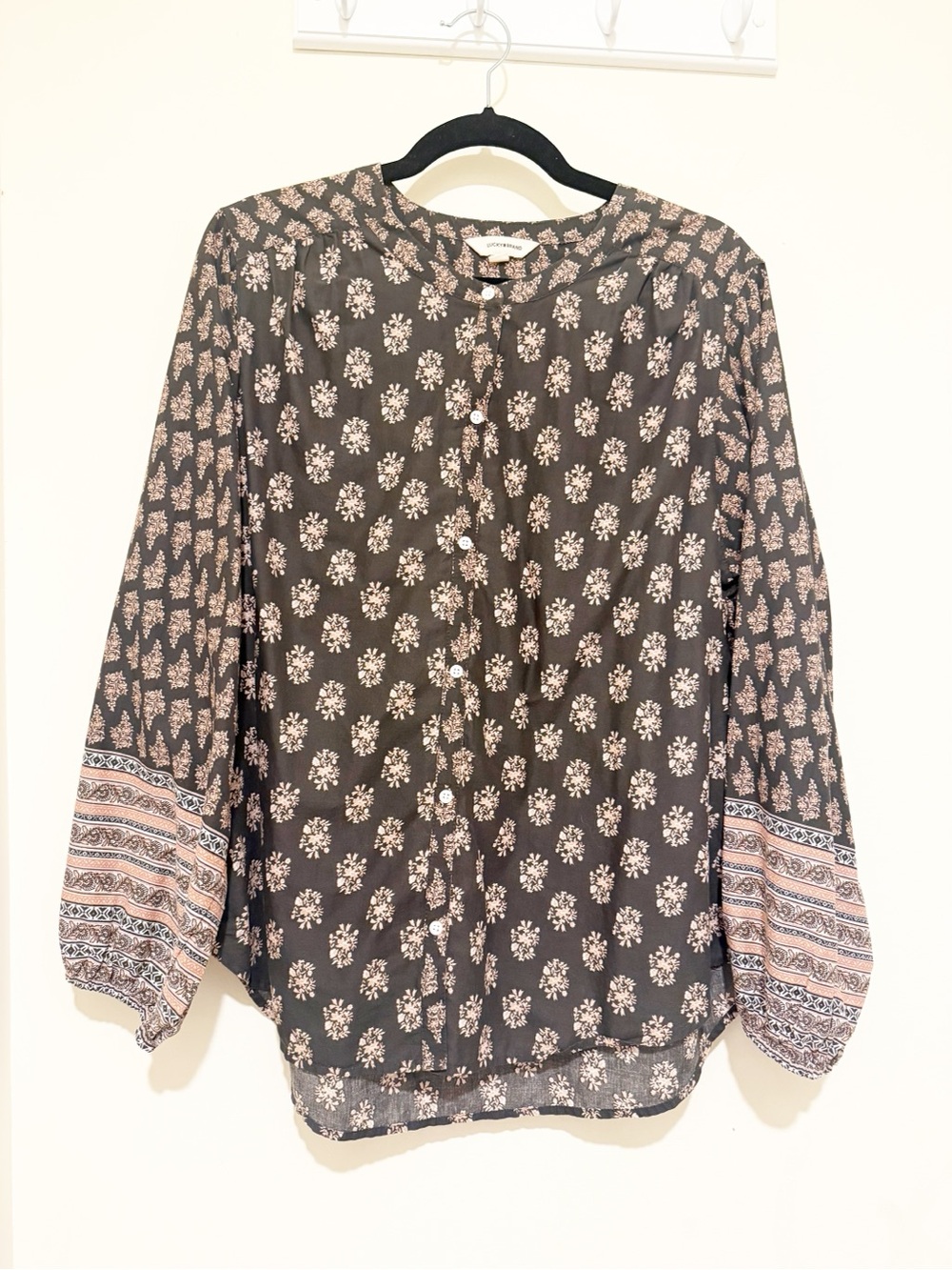 Lucky Brand Black and Dusty Pink Floral Button-Down Blouse